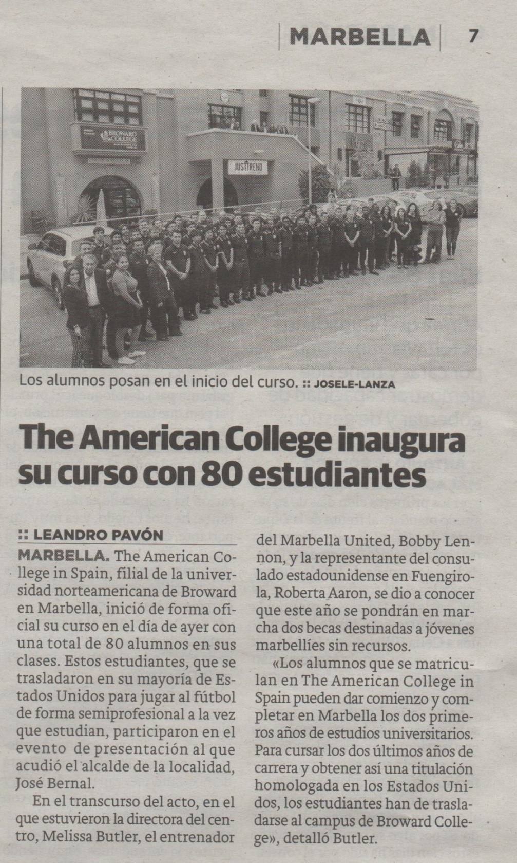 Inicio del curso escolar de The American College in Spain en Diario SUR