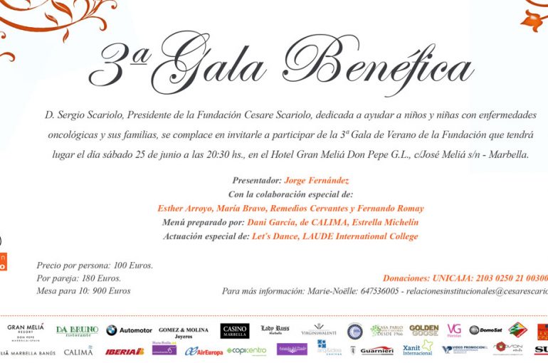 3rd Charity Gala for Cesare Scariolo Trust on June the 25th, at Hotel Meliá Don Pepe, Marbella