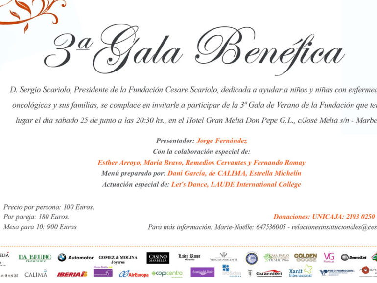 3rd Charity Gala for Cesare Scariolo Trust on June the 25th, at Hotel Meliá Don Pepe, Marbella